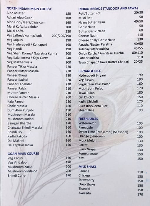 Shri Krishna Pure Veg Restaurant menu
