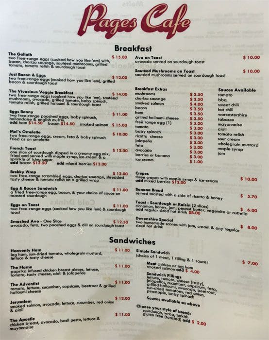 Pages Cafe Menu, Menu for Pages Cafe, West Ryde, Sydney Urbanspoon/Zomato