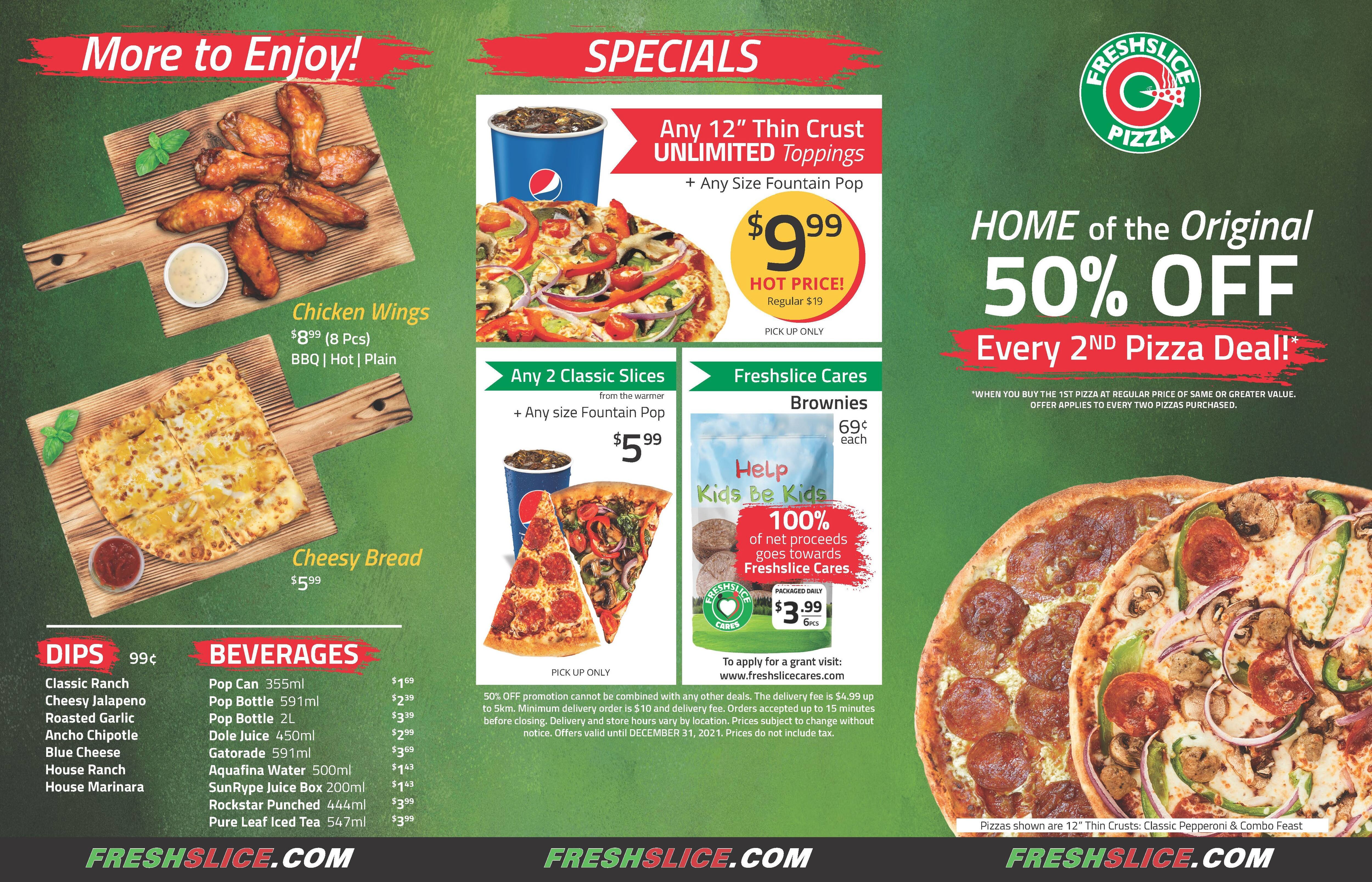 Menu at Freshslice Pizza pizzeria, Vancouver, 2582 Commercial Dr