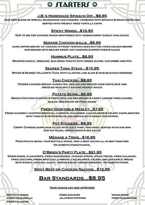 J B O Brien S Pub Menu Menu For J B O Brien S Pub Tigard Tigard