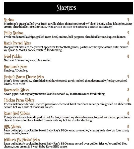 Mortimer's Menu, Menu for Mortimer's, Downtown/Uptown, Charlotte