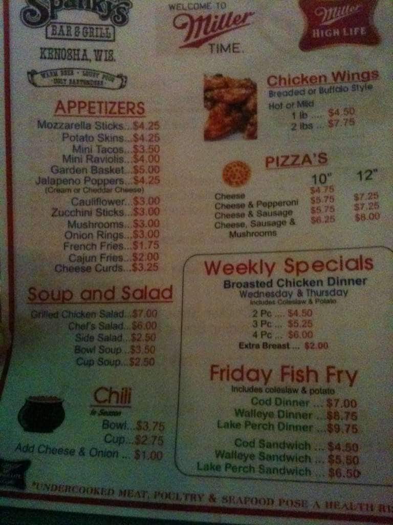 Menu at Spanky's Bar & Grill, Kenosha