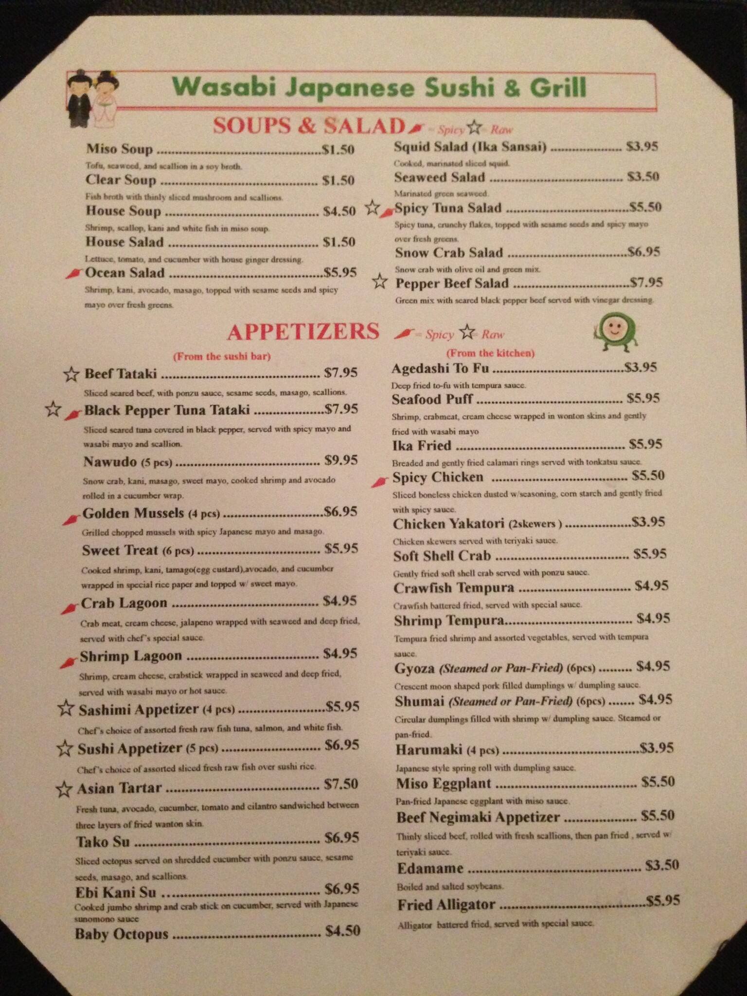 Menu at Wasabi restaurant, Lake Charles