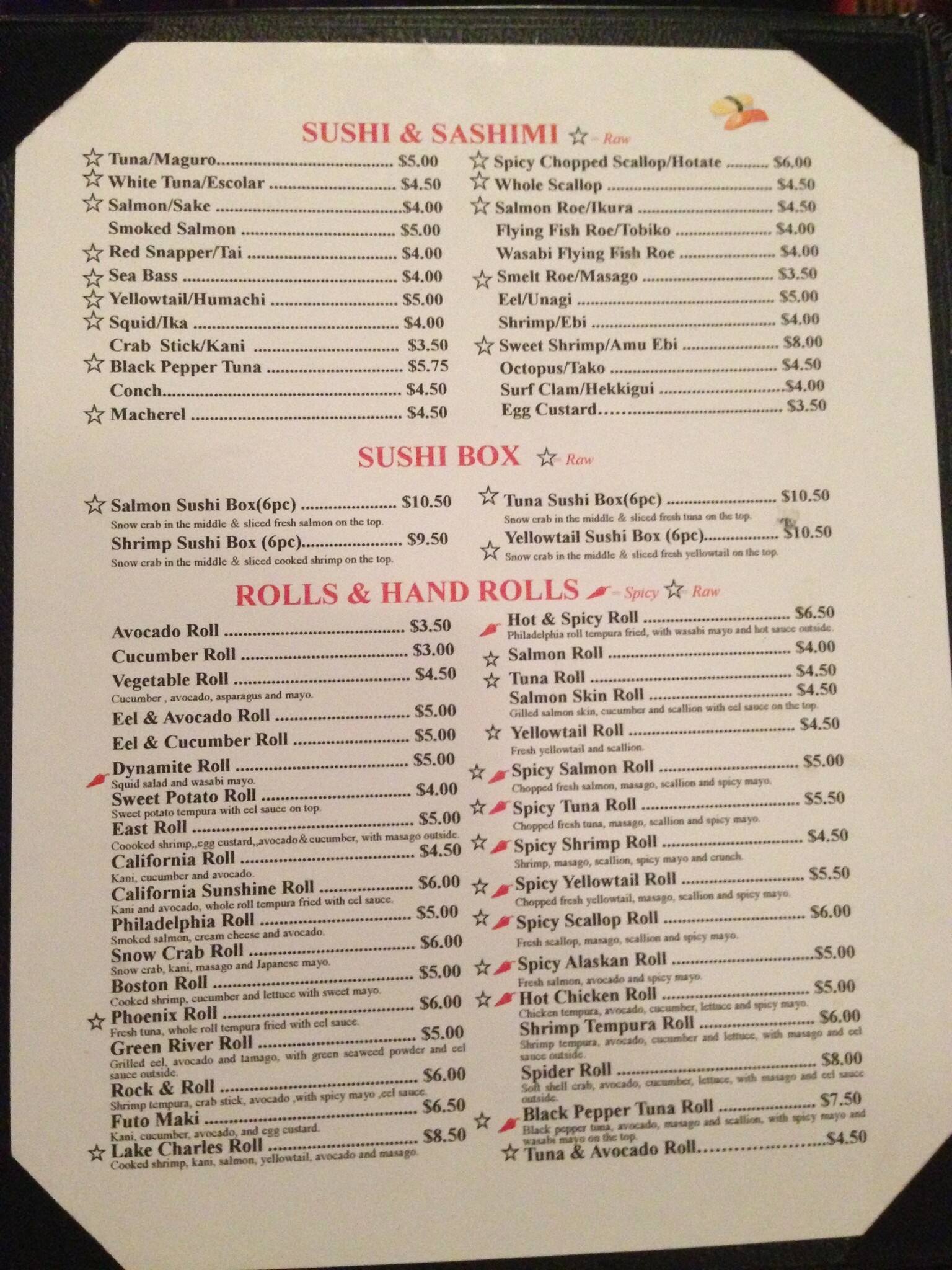 Menu At Wasabi Restaurant Lake Charles