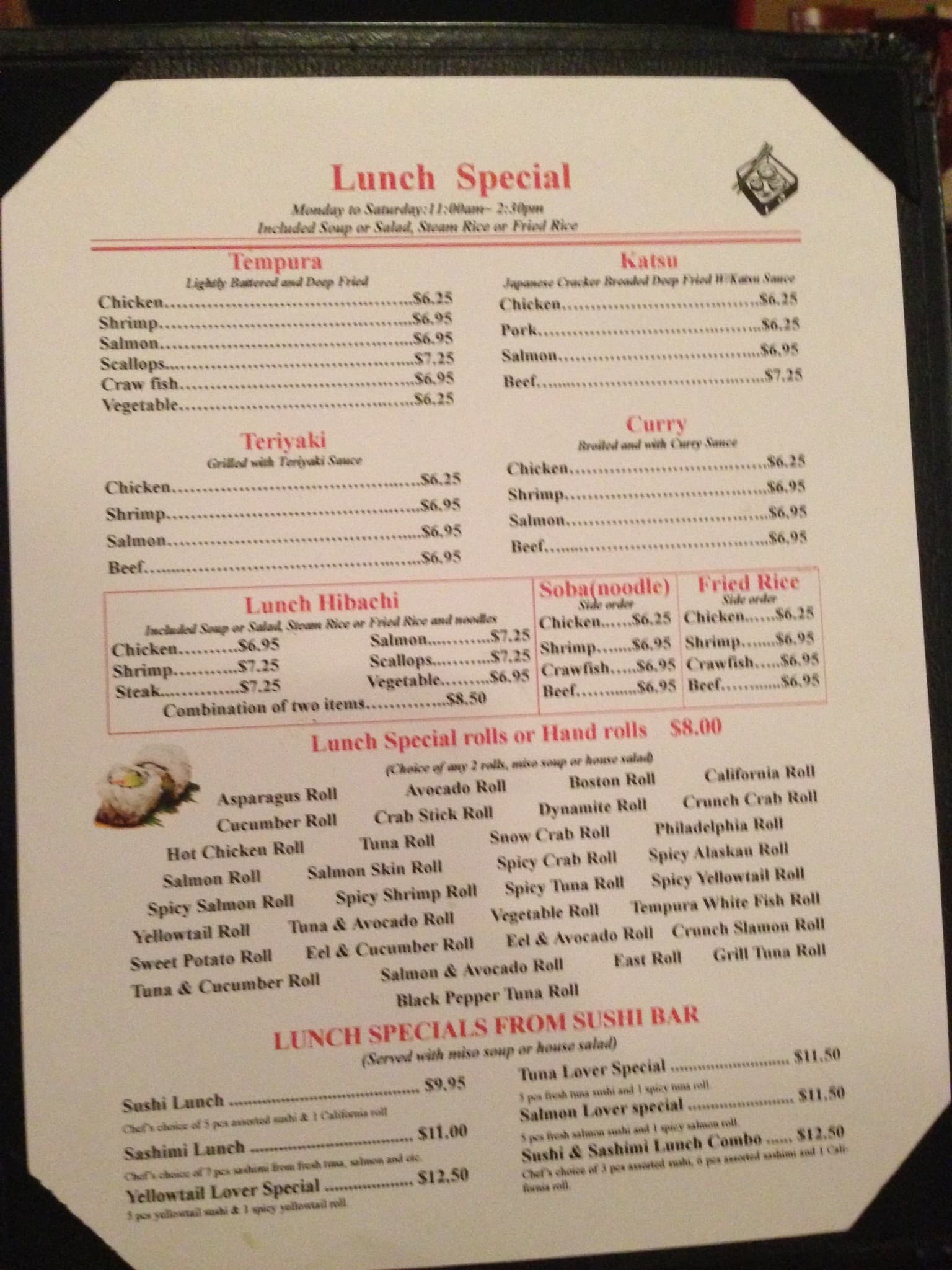 Menu at Wasabi restaurant, Lake Charles