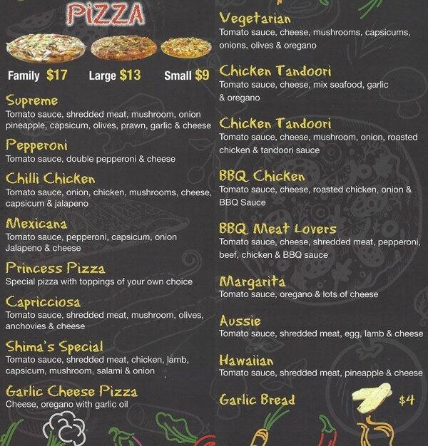 Menu at Princess Pizza and Kebab pizzeria, Dandenong