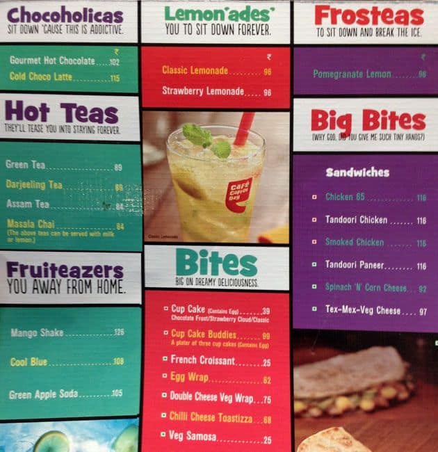 Menu at Coffee Day, Chennai, 3J3W+494