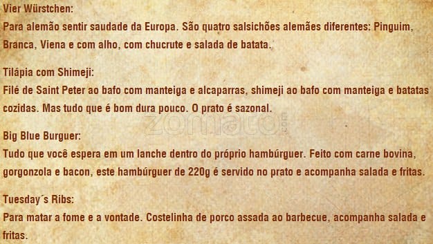 Deep Bar 611 cardápio