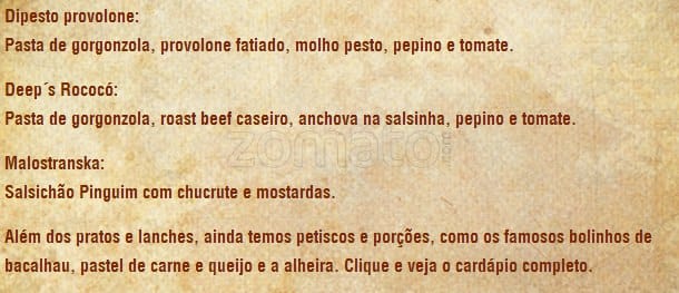 Deep Bar 611 cardápio