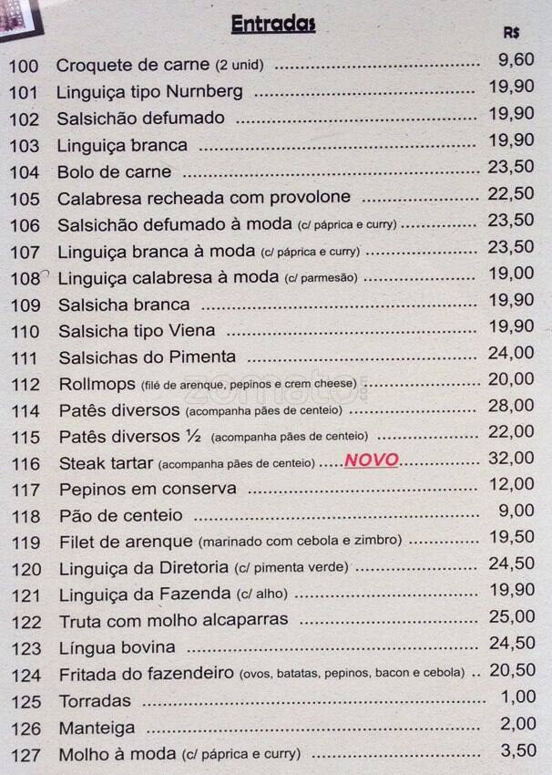 Adega do Pimenta cardápio