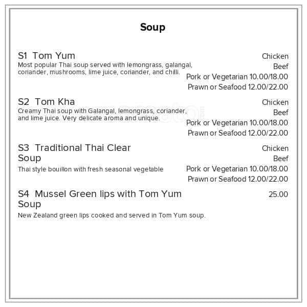 Menu at Tongtara Thai Restaurant, Nelson