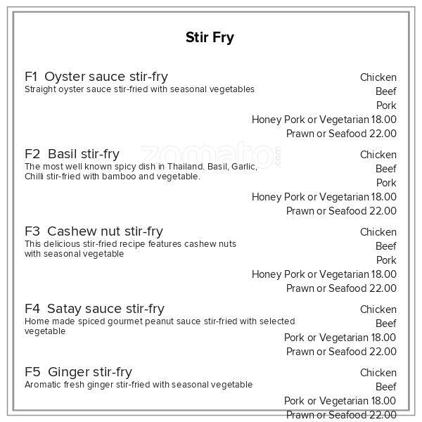 Menu at Tongtara Thai Restaurant, Nelson