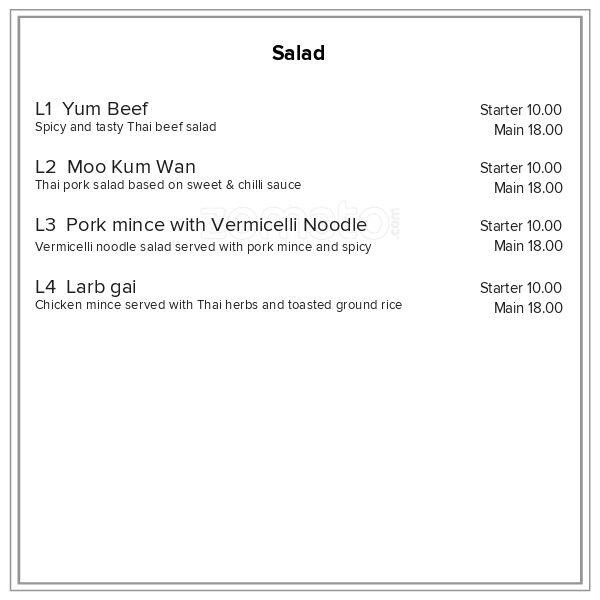 Menu at Tongtara Thai Restaurant, Nelson