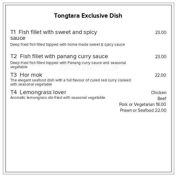 Menu at Tongtara Thai Restaurant, Nelson