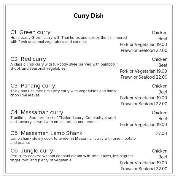 Menu at Tongtara Thai Restaurant, Nelson