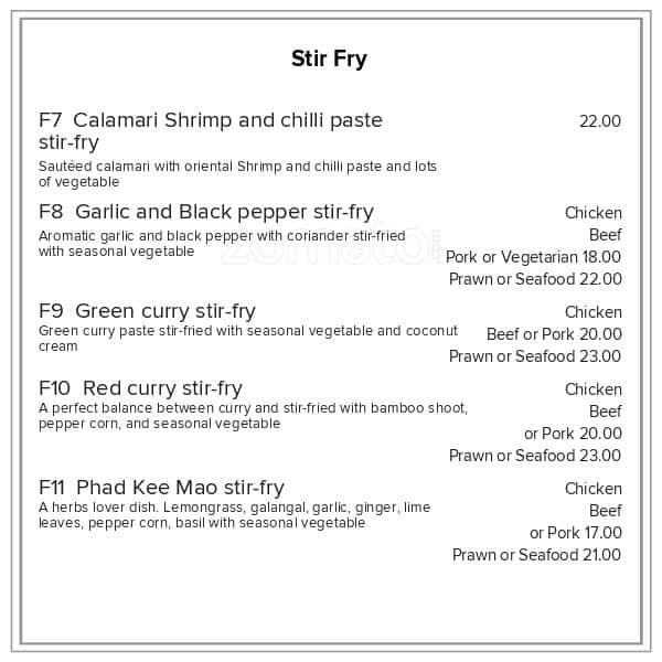 Menu at Tongtara Thai Restaurant, Nelson