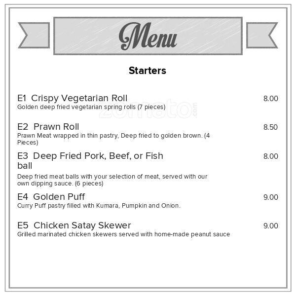 Menu at Tongtara Thai Restaurant, Nelson