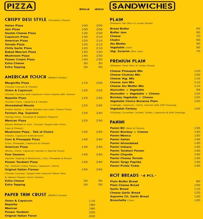Choice Snack Bar Menu, Menu for Choice Snack Bar, Bodakdev, Ahmedabad