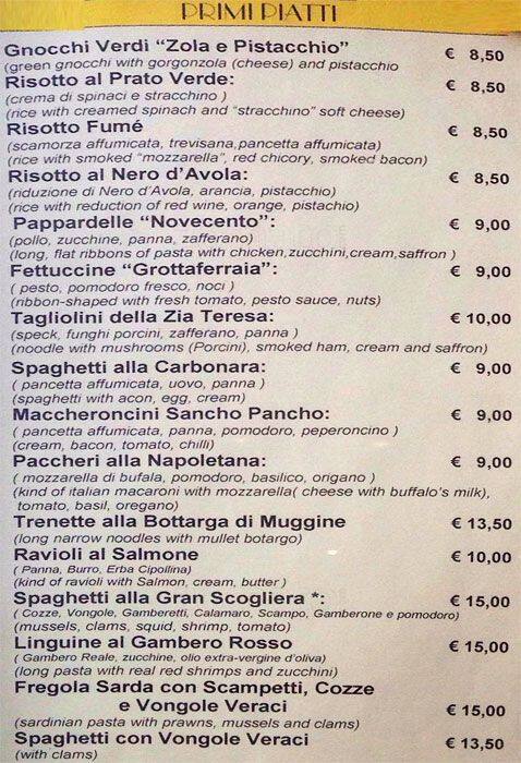 Menu di Novecento 
