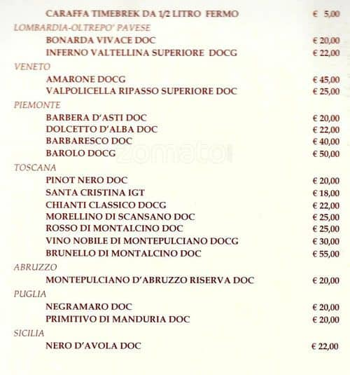 Menu di Ristorante Timebrek (BTM) 