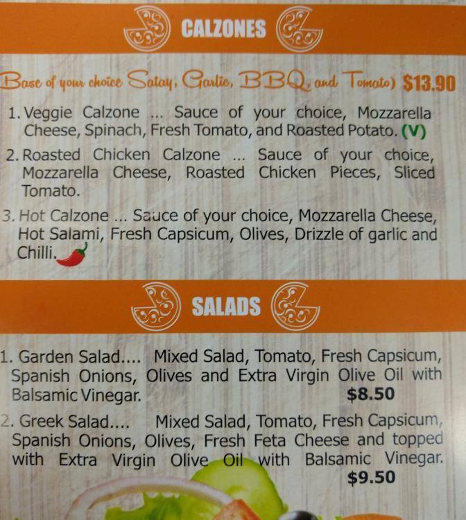 Menu at Pizza Max pizzeria, West Melbourne