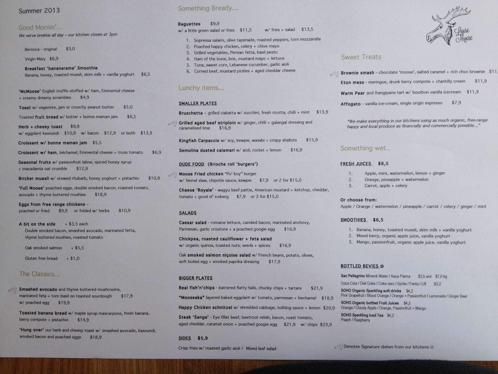 Loose Moose Menu, Menu for Loose Moose, Bundall, Gold Coast ...