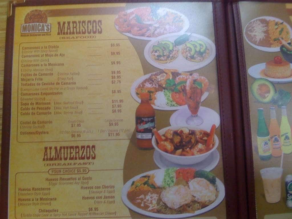 Menu at Monica's Mexican Restaurant, Prospect Heights