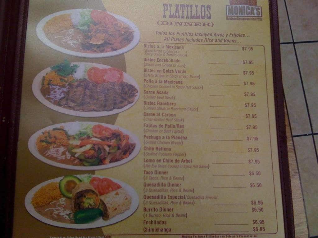 Menu at Monica's Mexican Restaurant, Prospect Heights
