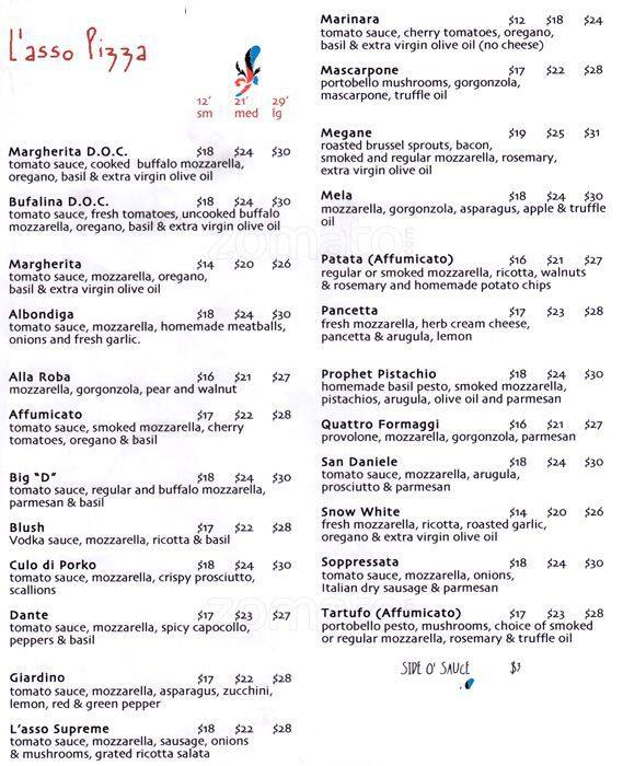 L'asso Menu, Menu for L'asso, Lower East Side, New York City