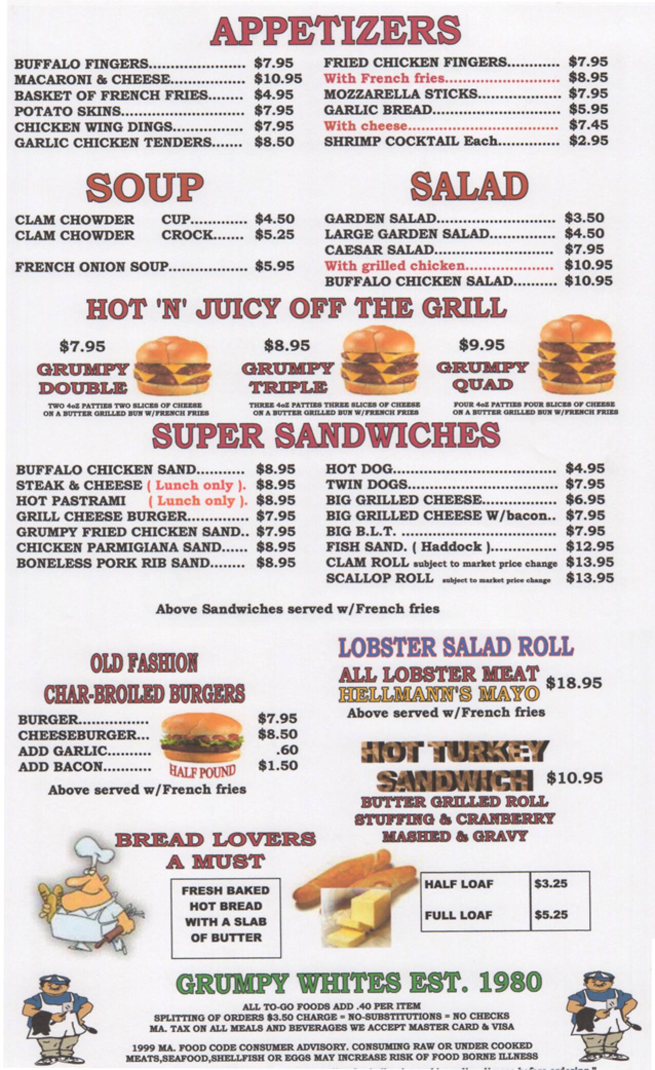 Grumpy White's Restaurant Menu Urbanspoon/Zomato