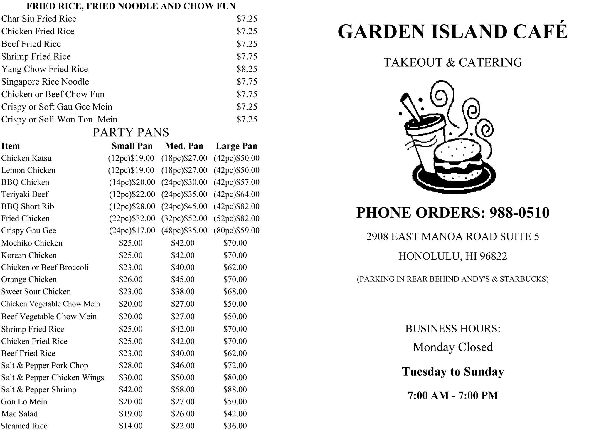 Garden Island Cafe Menu Menu For Garden Island Cafe Manoa-makikiuniversity District Rest Of Hawaii