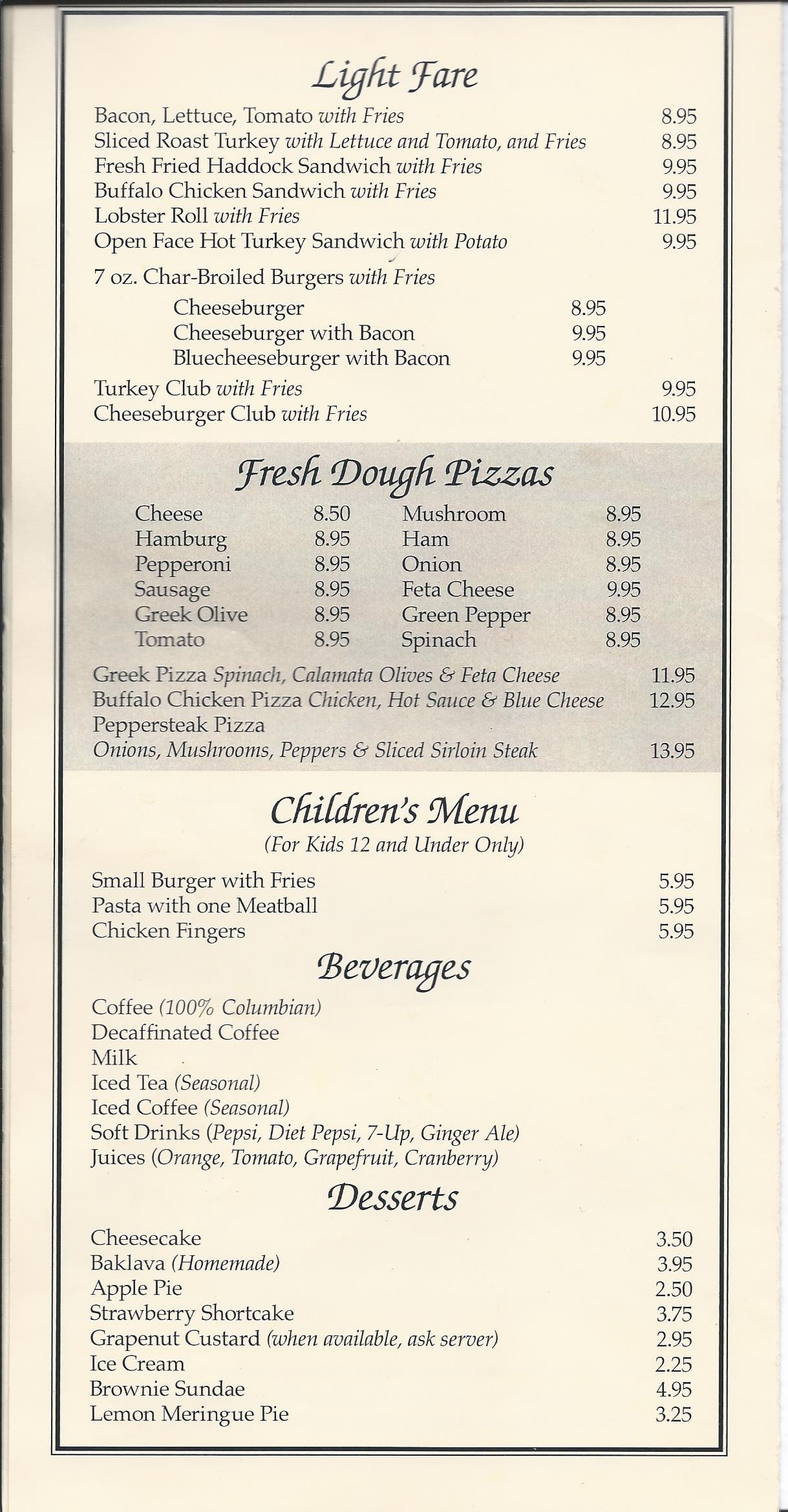 Menu at Bridgeway Restaurant, South Portland