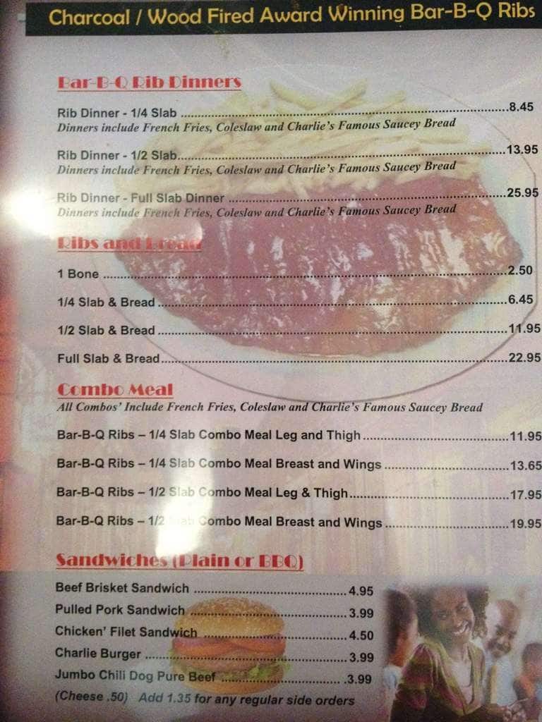 Charlie Staples BarBQ Menu, Menu for Charlie Staples BarBQ