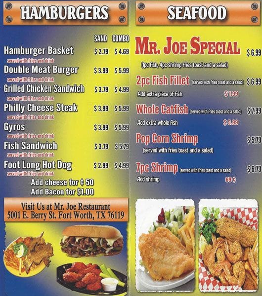 Mr Joe's Restaurant Menu, Menu for Mr Joe's Restaurant, East Fort Worth ...