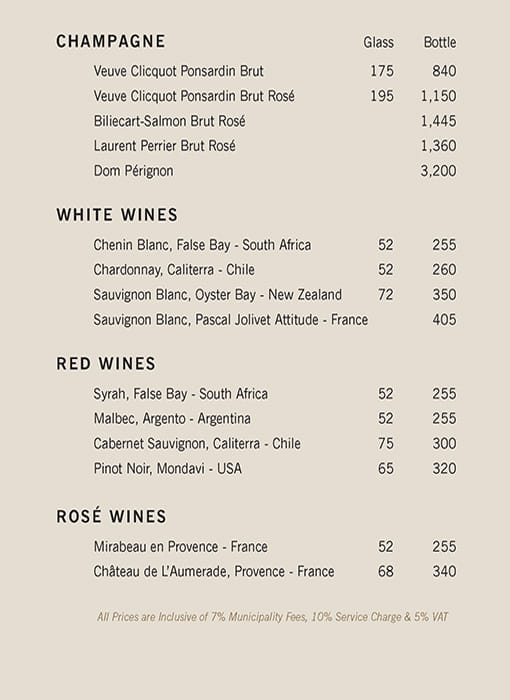 Menu at The Rooftop Terrace pub & bar, Dubai