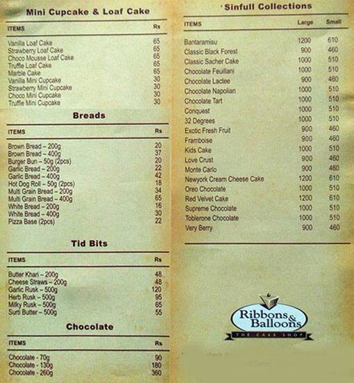 Menu at Ribbons & Balloons, Thane, Chikhladevi Rd.