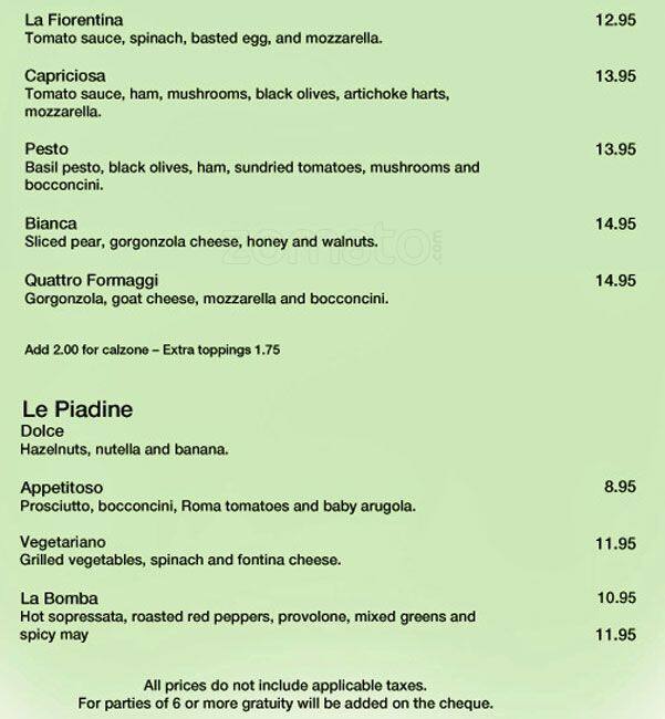 Faema Caffe menu