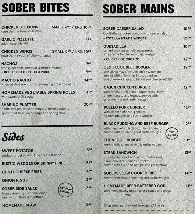 Sober Lane Menu, Menu for Sober Lane, Irishtown, Dublin Zomato Ireland