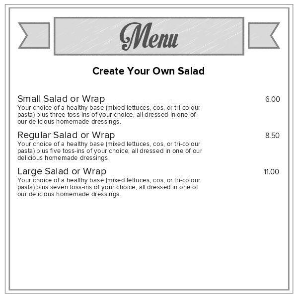 Menu at Salad Bowl cafe, Nelson