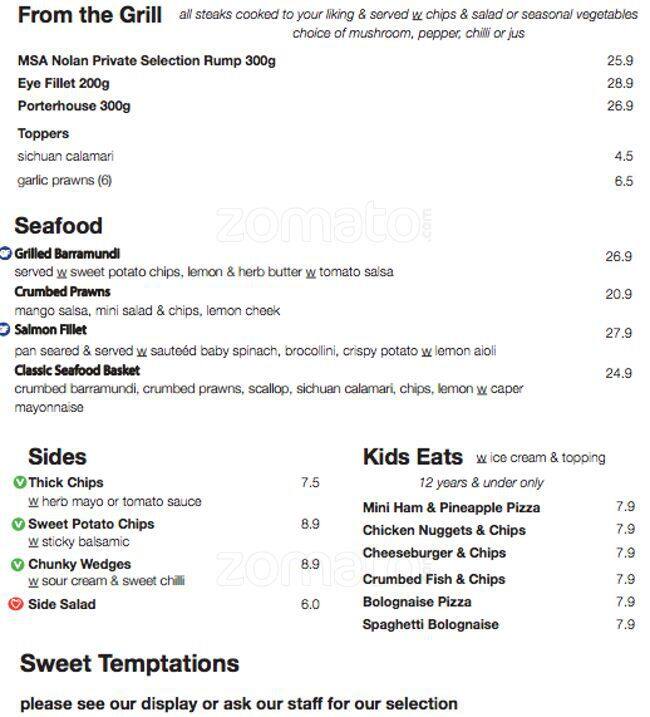 Toscani's menu
