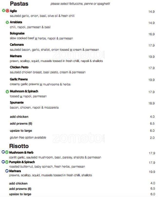 Toscani's menu