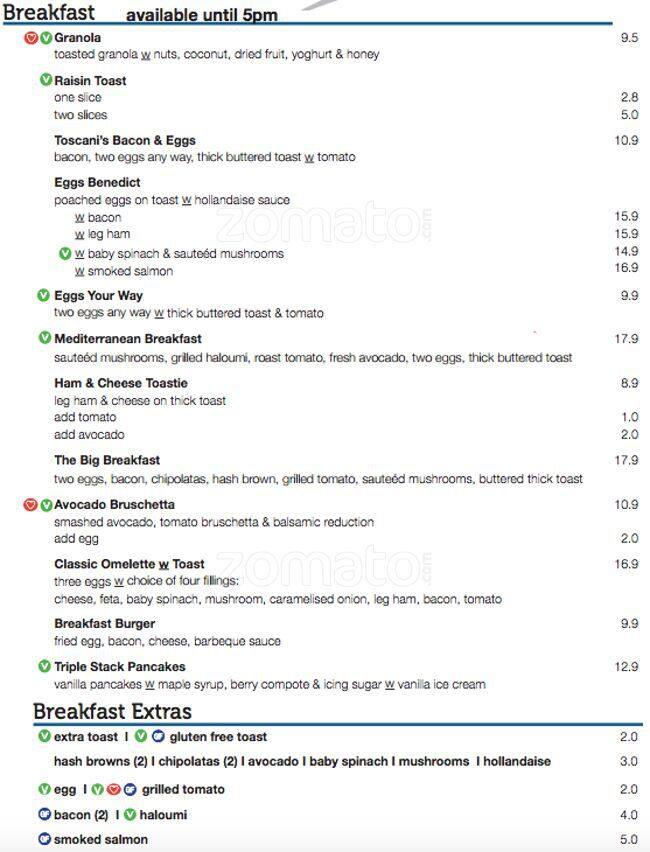 Toscani's menu