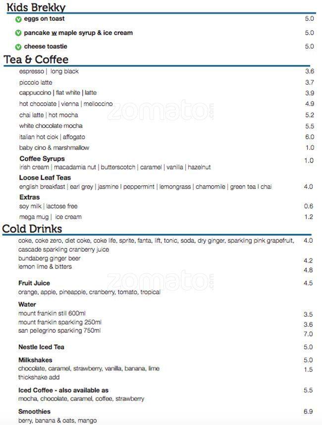Toscani's menu