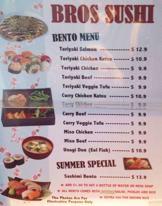 Bros Sushi Menu, Menu for Bros Sushi, Exhibition Street, CBD, Melbourne
