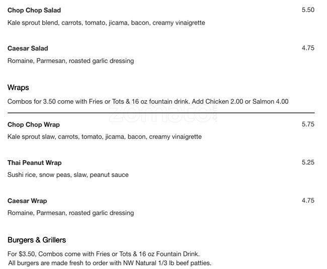 Beach Shack menu