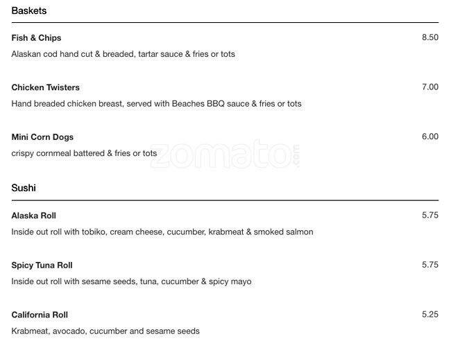 Beach Shack menu