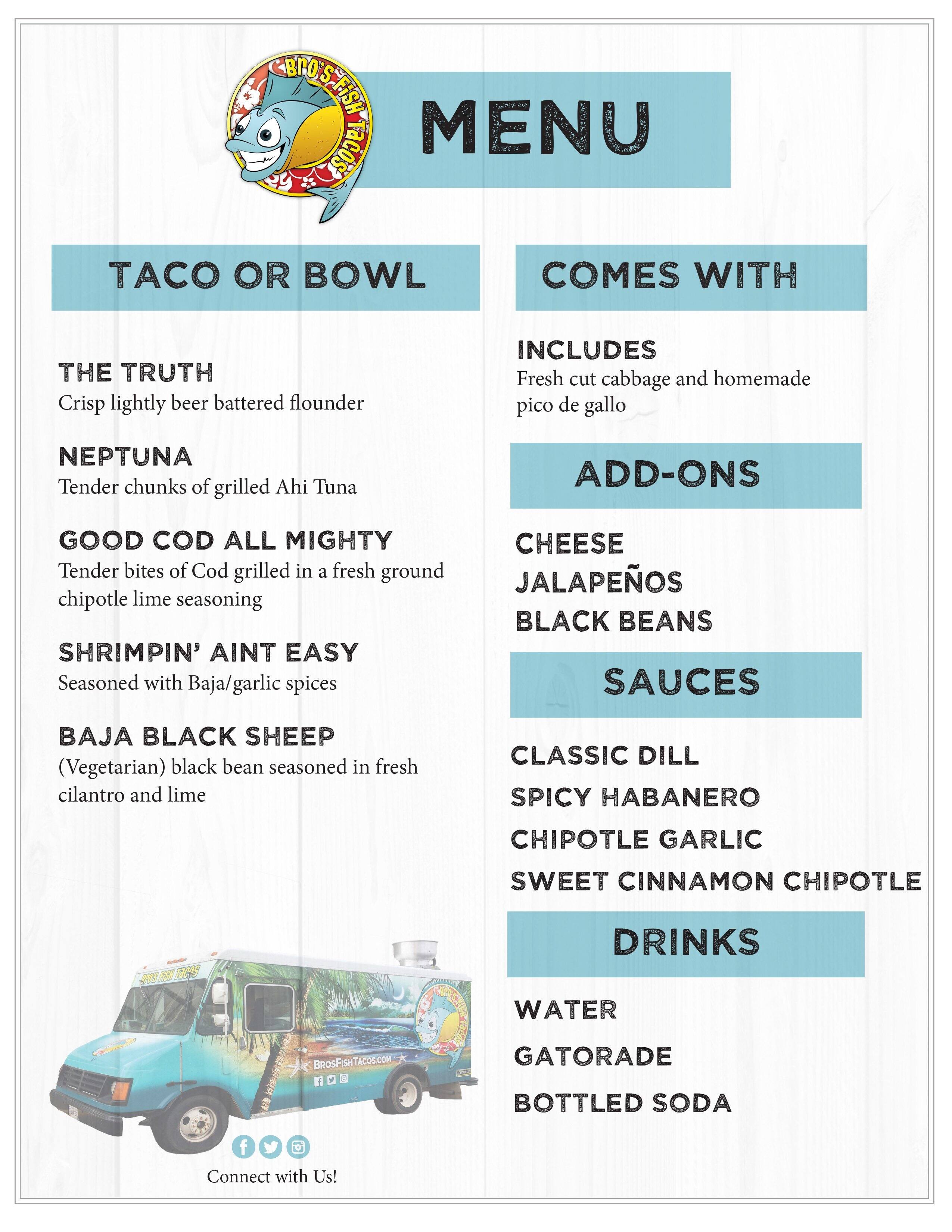 Bro S Fish Tacos Menu Menu For Bro S Fish Tacos Diamond Springs Bayside Hampton Roads