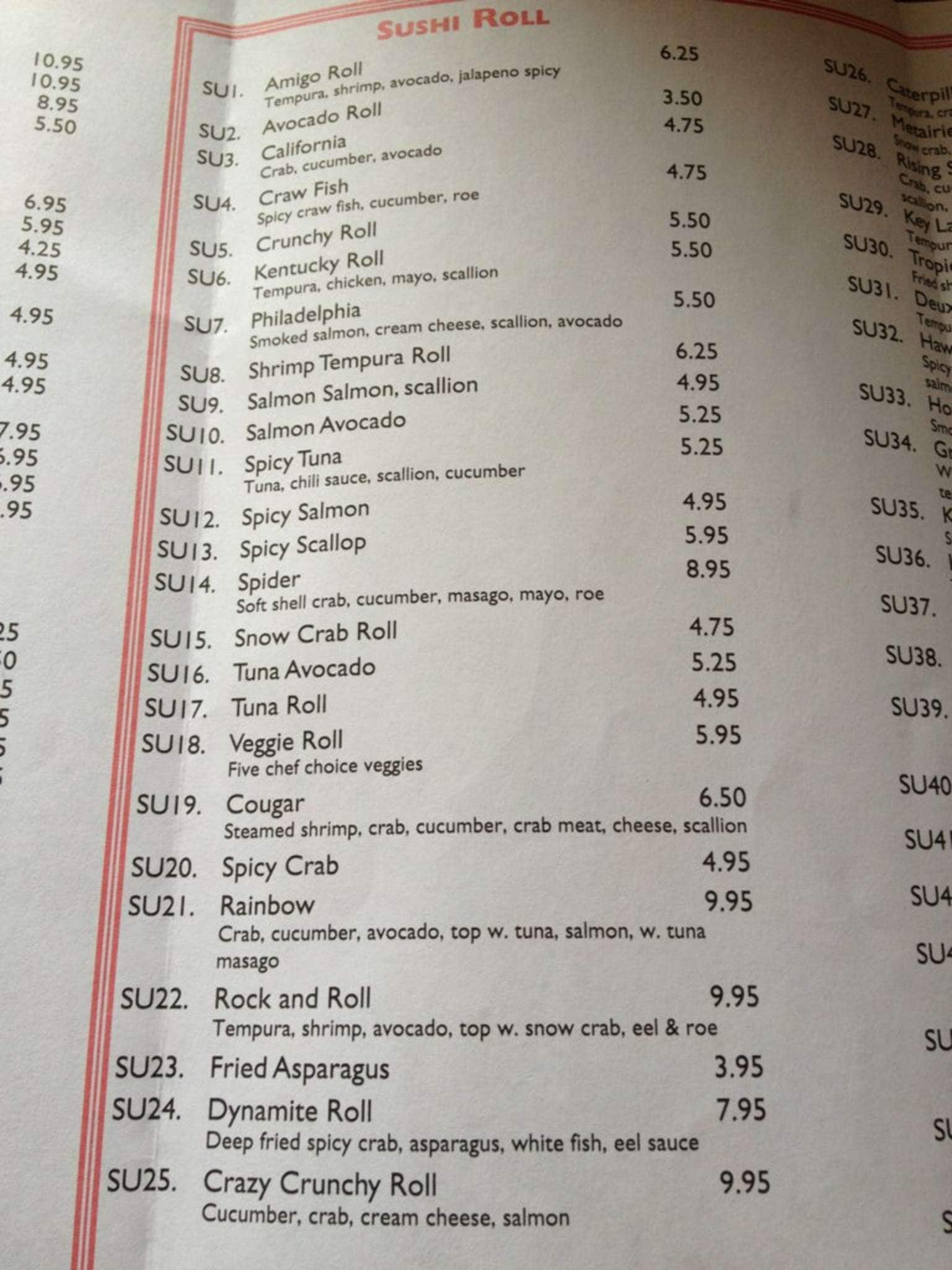 Carta de Kobe Sushi & Hibachi Steakhouse