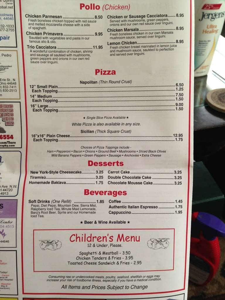 Menu at Smiley's Ristorante restaurant, Massillon