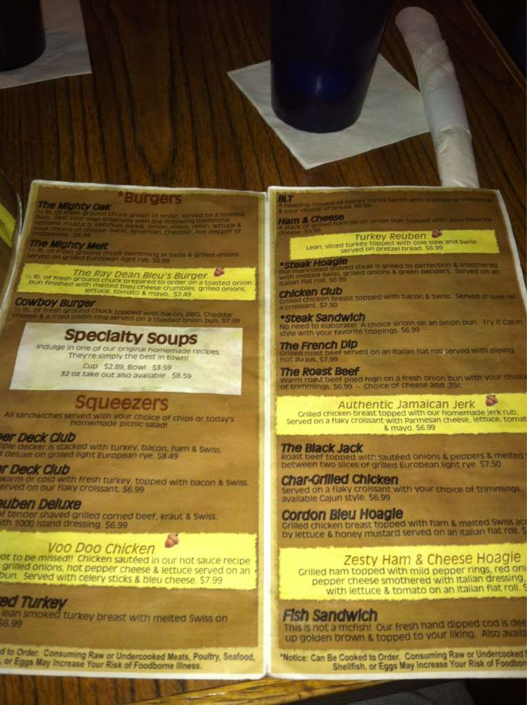 Menu at Oak Tree Lounge pub & bar, Jackson